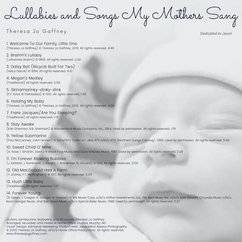 B-side of Lullabies CD Lullabies and Songs My Mother Sang Back Cover Image